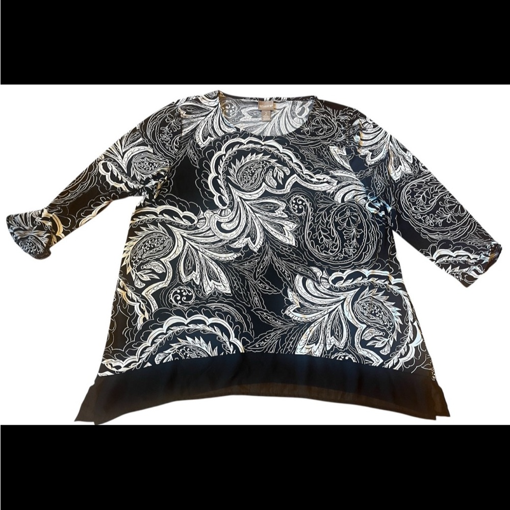 Chicos Elegant Black and White Paisley Women's Top